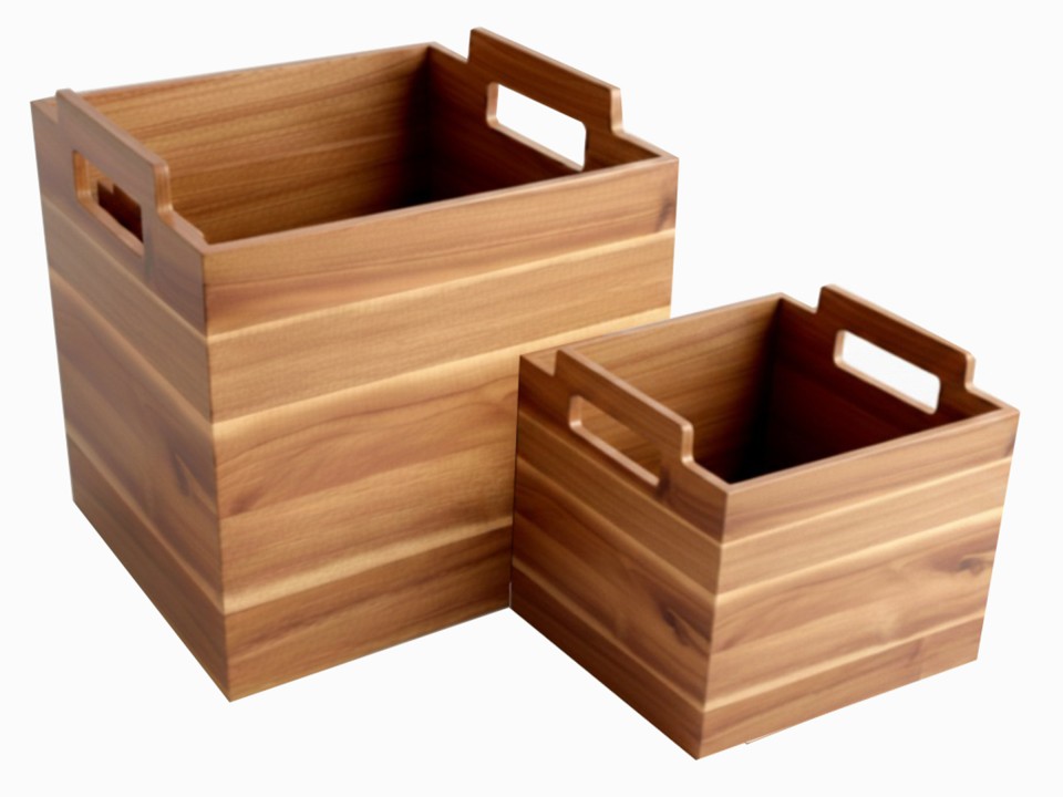Acacia Wood Storage Bin Set with Integrated Handles - Durable & Versatile Organization